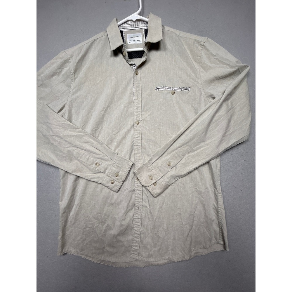 CRAFT + FLOW Button Down Shirt Poly Cotton Spandex Tan Large Mens
